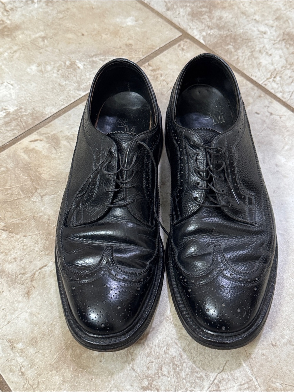 Johnston & Murphy Black Leather Wingtip Oxfords